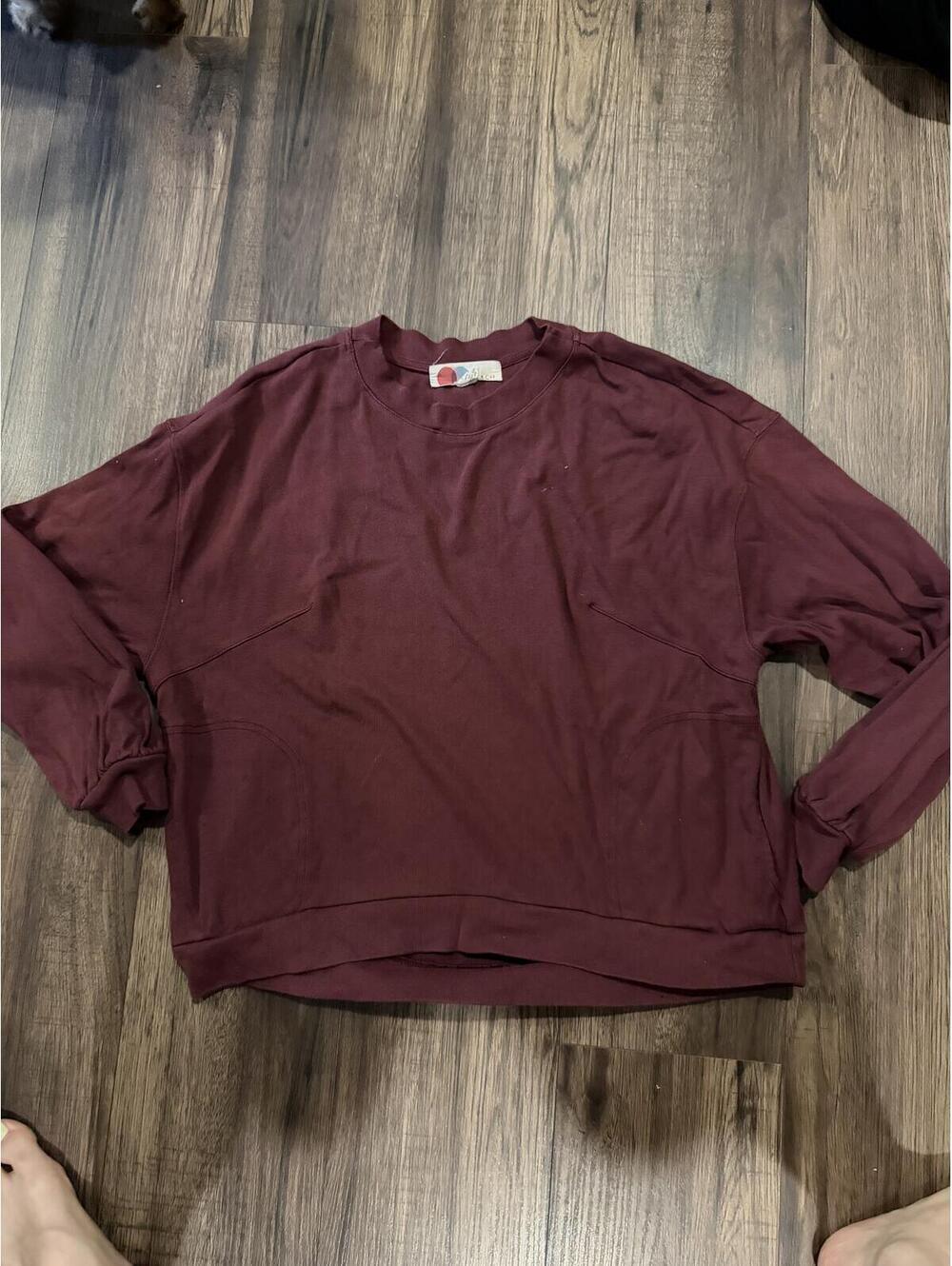Free People FP BEACH Burgundy Boxy Crew Neck Sweatshirt M